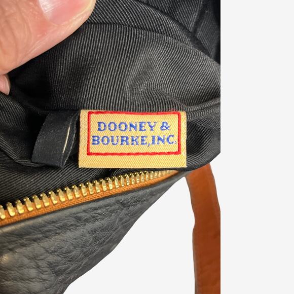 Dooney & Bourke AWL Pebbled Leather Hobo Black British Tan Trim Vintage - Picture 7 of 16